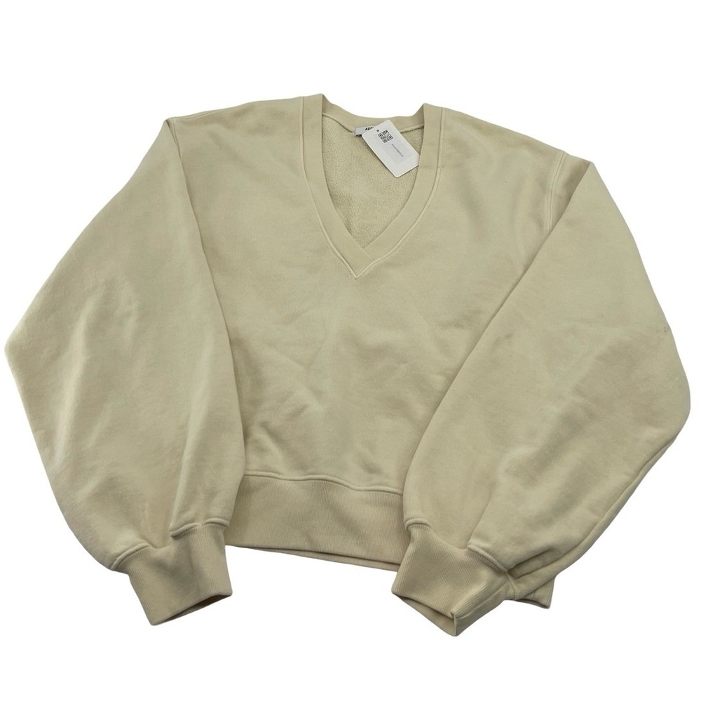 AGOLDE Women's Sweatshirt V-Neck Cream Beige Cotton Small
